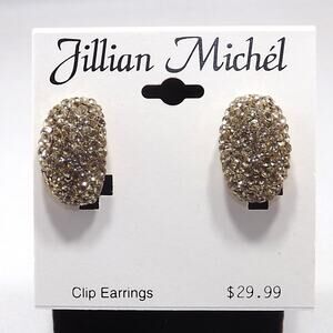 Gold Pave Rhinestone Clip Earrings, Jillian Michel, 1 Inch, NWT